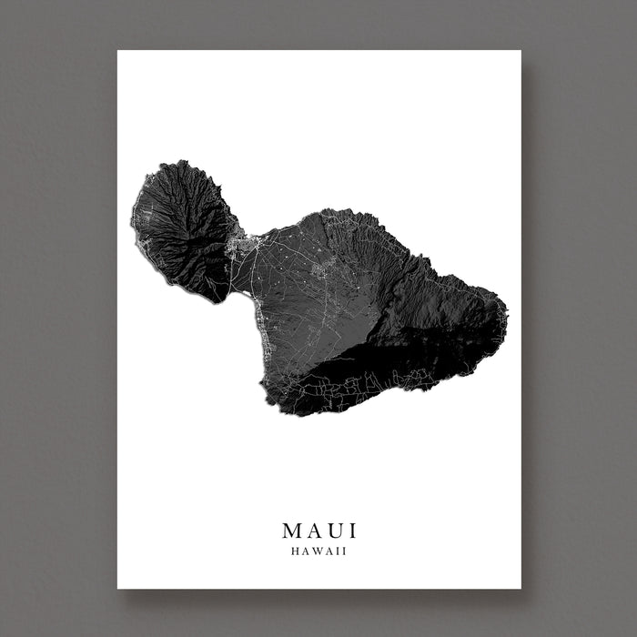 Map of Maui, Hawaii in black on a white background