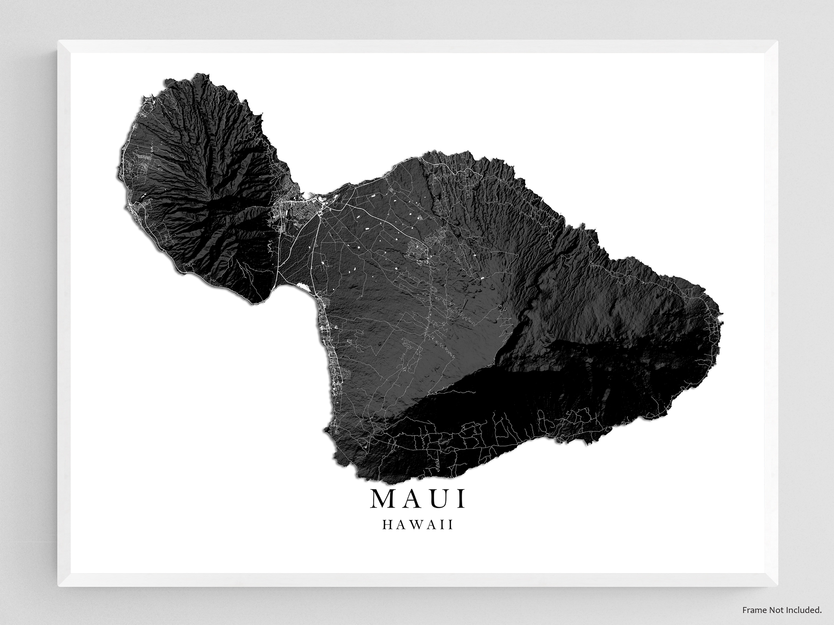 Maui Hawaii Map Wall Art Print Poster, Black and White Topographic Haw ...