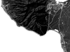 Maui Hawaii map print with black and white 3D topographic island landscape features by Maps As Art.