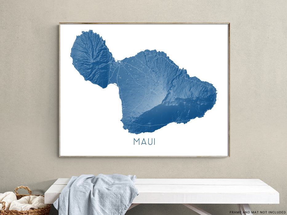 Maui Hawaii map print in Turquoise by Maps As Art.