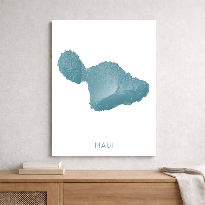 Maui Wall Art Print: Topographic Poster, Map of Maui Hawaii with Roads
