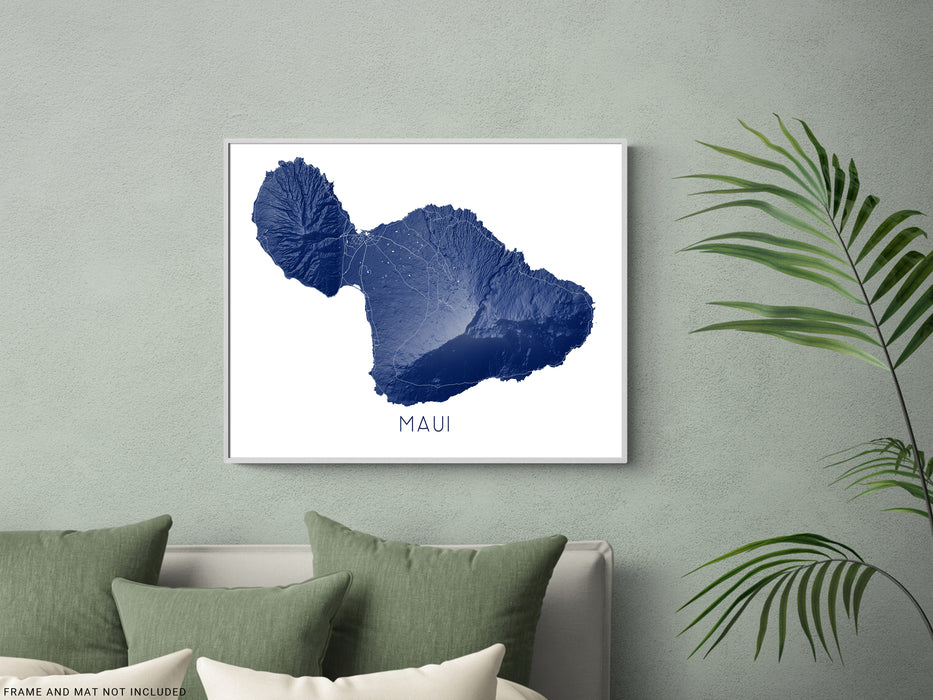 Maui Hawaii map print in Turquoise by Maps As Art.