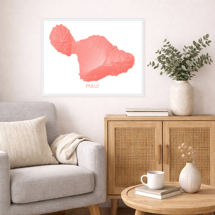 Maui Wall Art Print: Topographic Poster, Map of Maui Hawaii with Roads