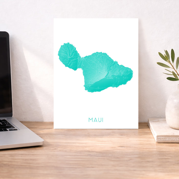 Maui Wall Art Print: Topographic Poster, Map of Maui Hawaii with Roads
