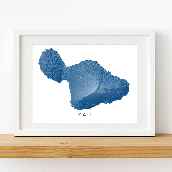 Maui Wall Art Print: Topographic Poster, Map of Maui Hawaii with Roads