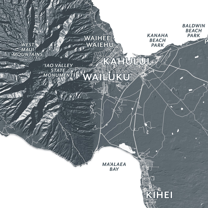 Map of Maui with labeled locations