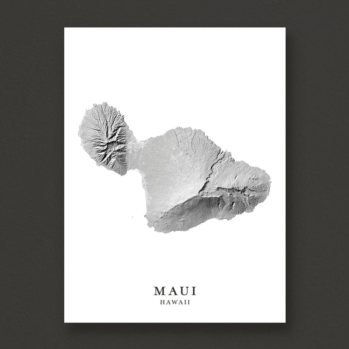 Topographic map of Maui, Hawaii on a white background with 'MAUI HAWAII' text.