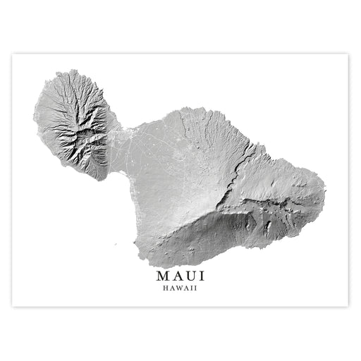Topographic map of Maui, Hawaii with 'MAUI HAWAII' text on a white background