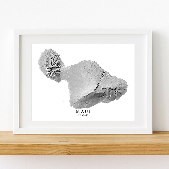 Framed artwork of Maui, Hawaii on a white background