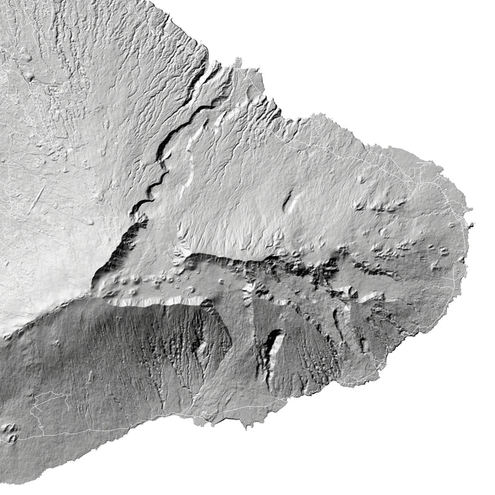 Topographic map of a landscape with varying elevations in gray tones.
