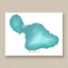 Map of Maui in teal color on a beige background