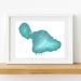 Framed artwork of a teal map of Maui on a white background
