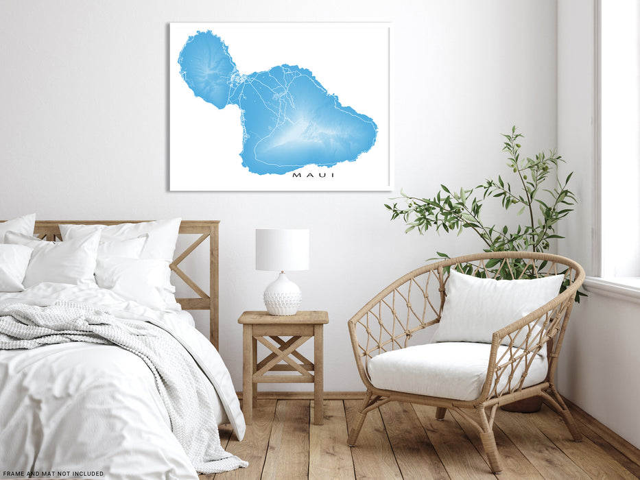 Maui, Hawaii map print with natural island landscape and main roads designed by Maps As Art.
