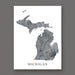Map of Michigan on a white background with 'Michigan' text below.