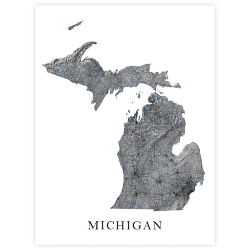 Topographic map of Michigan on a white background