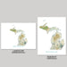 Two maps of Michigan, one in landscape and one in portrait orientation, on a gray background.