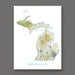 Map of Michigan on a white background with 'Michigan' text at the bottom.