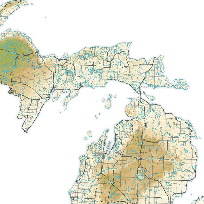 Map of Michigan with administrative boundaries and water bodies.