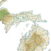 Map of Michigan with administrative boundaries and water bodies.