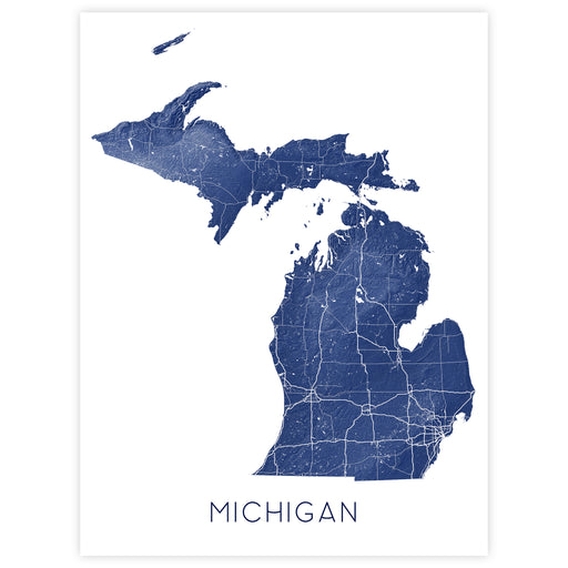 Map of Michigan in blue on a white background