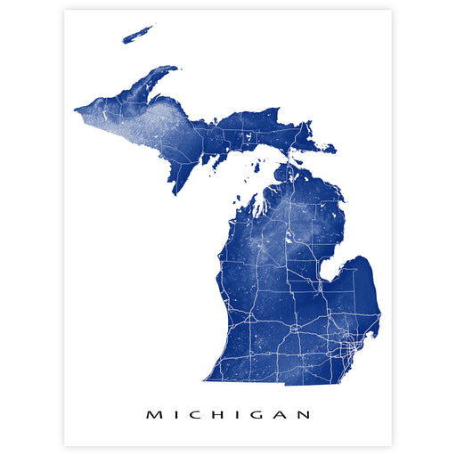 Map of Michigan in blue on a white background