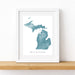 Framed map of Michigan on a white background
