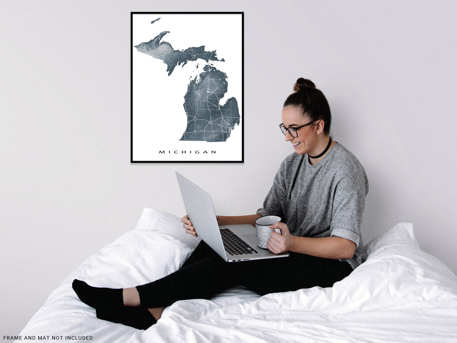 Michigan Map Print, Michigan Wall Art Prints, MI State Maps