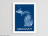 Michigan state blueprint map art print designed by Maps As Art.