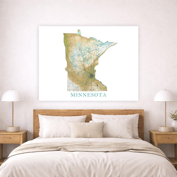 Minnesota State Map Print: Landscape Wall Art Road Maps for Home Decor