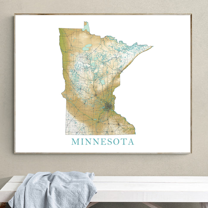 Minnesota State Map Print: Landscape Wall Art Road Maps for Home Decor