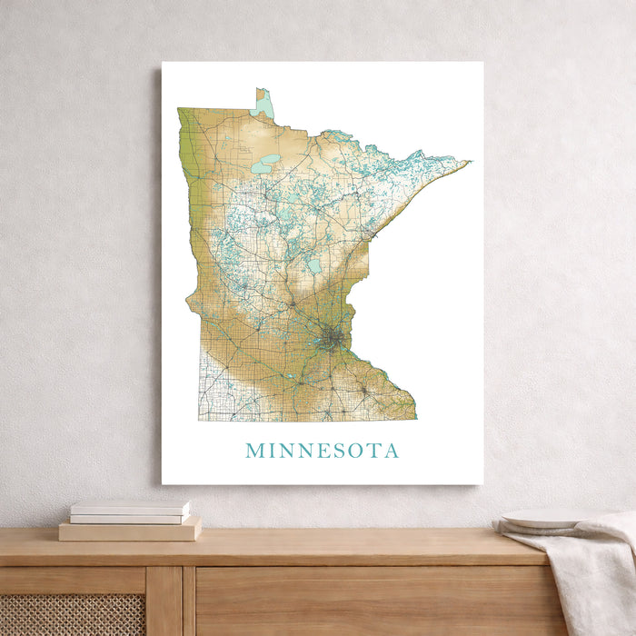 Minnesota State Map Print: Landscape Wall Art Road Maps for Home Decor