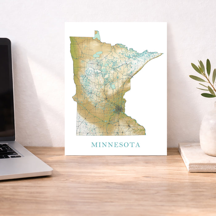 Minnesota State Map Print: Landscape Wall Art Road Maps for Home Decor