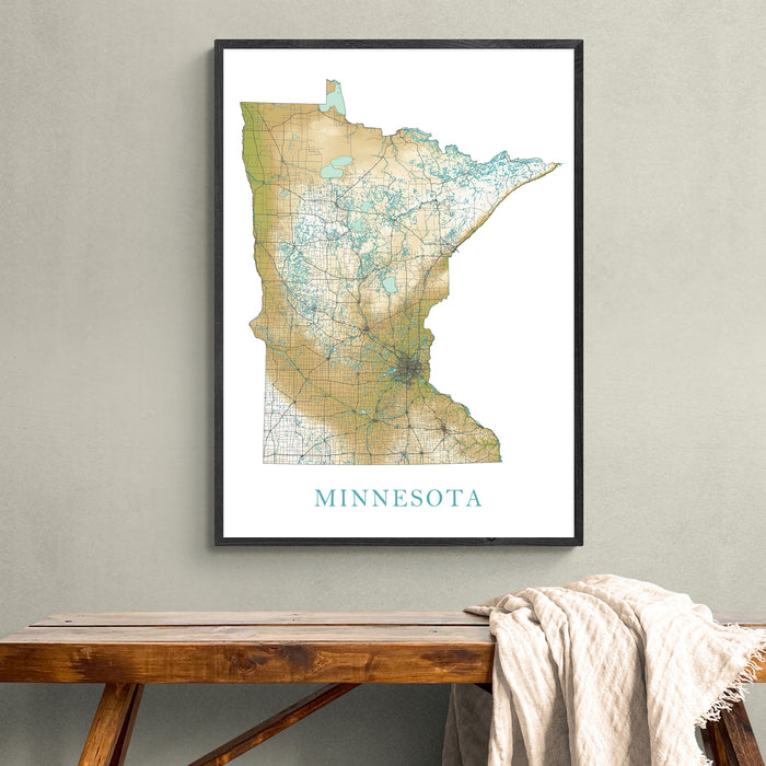 Minnesota State Map Print: Landscape Wall Art Road Maps for Home Decor