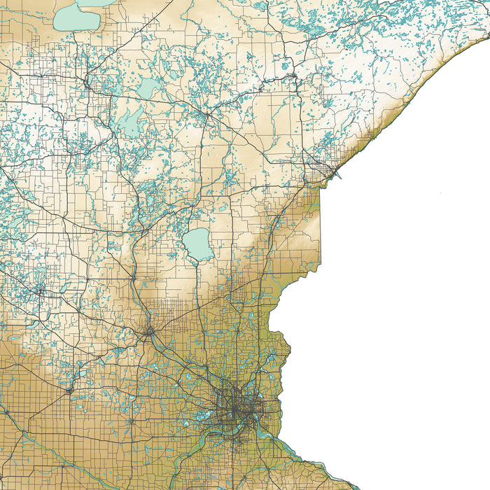 Minnesota State Map Print: Landscape Wall Art Road Maps for Home Decor