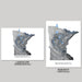 Two maps of Minnesota, one landscape and one portrait, on a gray background.
