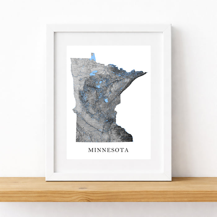 Framed map of Minnesota on a white background