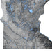Topographic map of a region with blue color coding