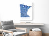 Minnesota state map art print in blue shapes designed by Maps As Art.v