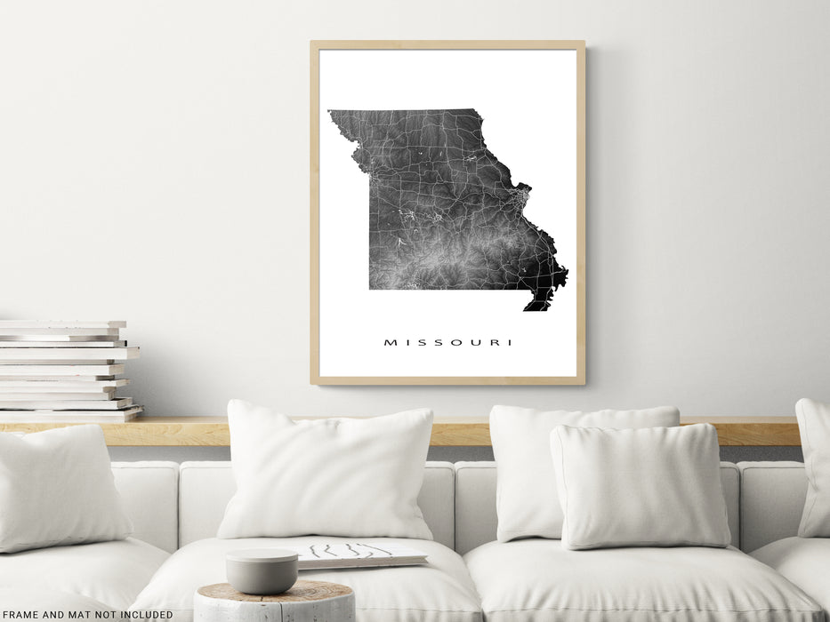 Missouri Map Wall Art Print Poster, Topographic MO State Road Maps, St. Louis USA