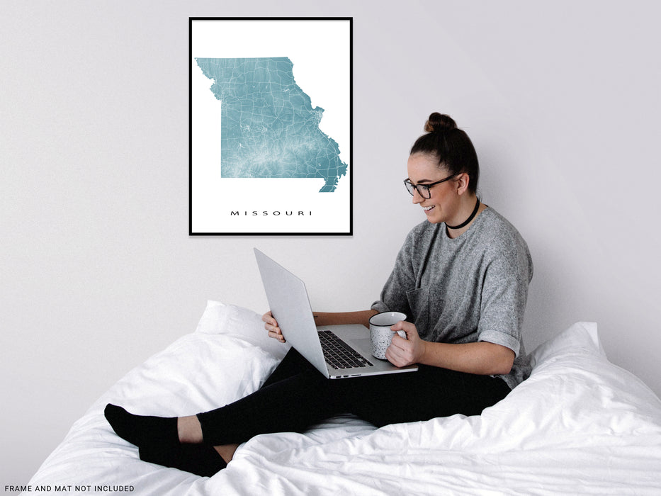 Missouri Map Wall Art Print Poster, Topographic MO State Road Maps, St. Louis USA