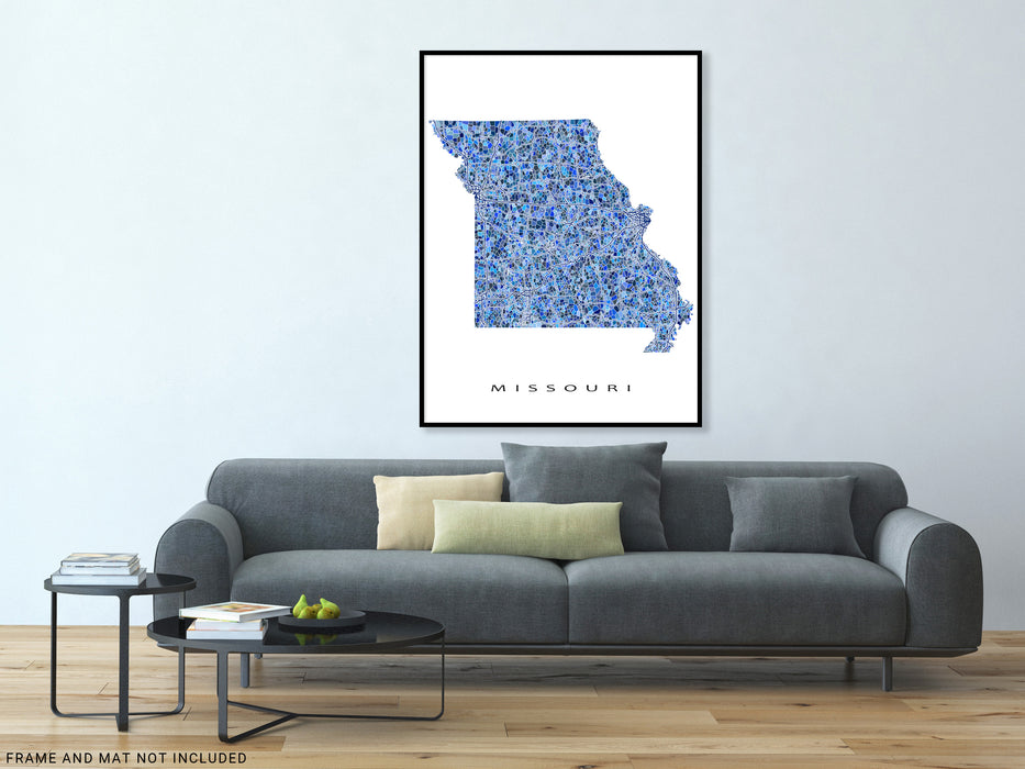 Missouri State Map Wall Art Print Poster with Blue Geometric Design — Maps As Art missouri-state-map-wall-art-print-poster-with-blue-geometric-design-maps-as-art