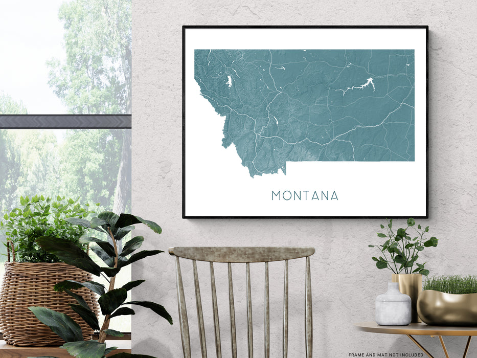 Topographic Montana state map print designed by Maps As Art.