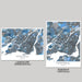 Two map prints of Montreal, Quebec, one in landscape and one in portrait orientation, on a gray background.