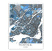 Map of Montreal, Quebec with a blue and gray color scheme on a white background.