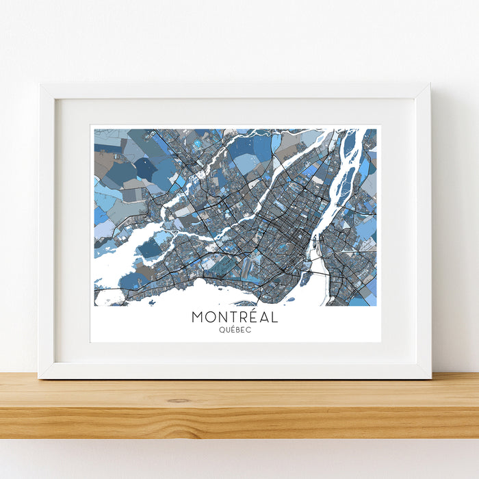 Framed map of Montreal on a white wall