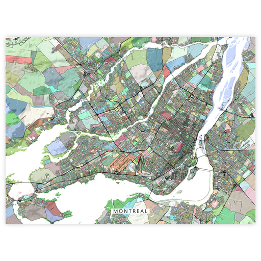 Colorful map of Montreal with various shades representing different areas.