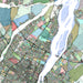 Colorful map of a city layout with roads and water bodies