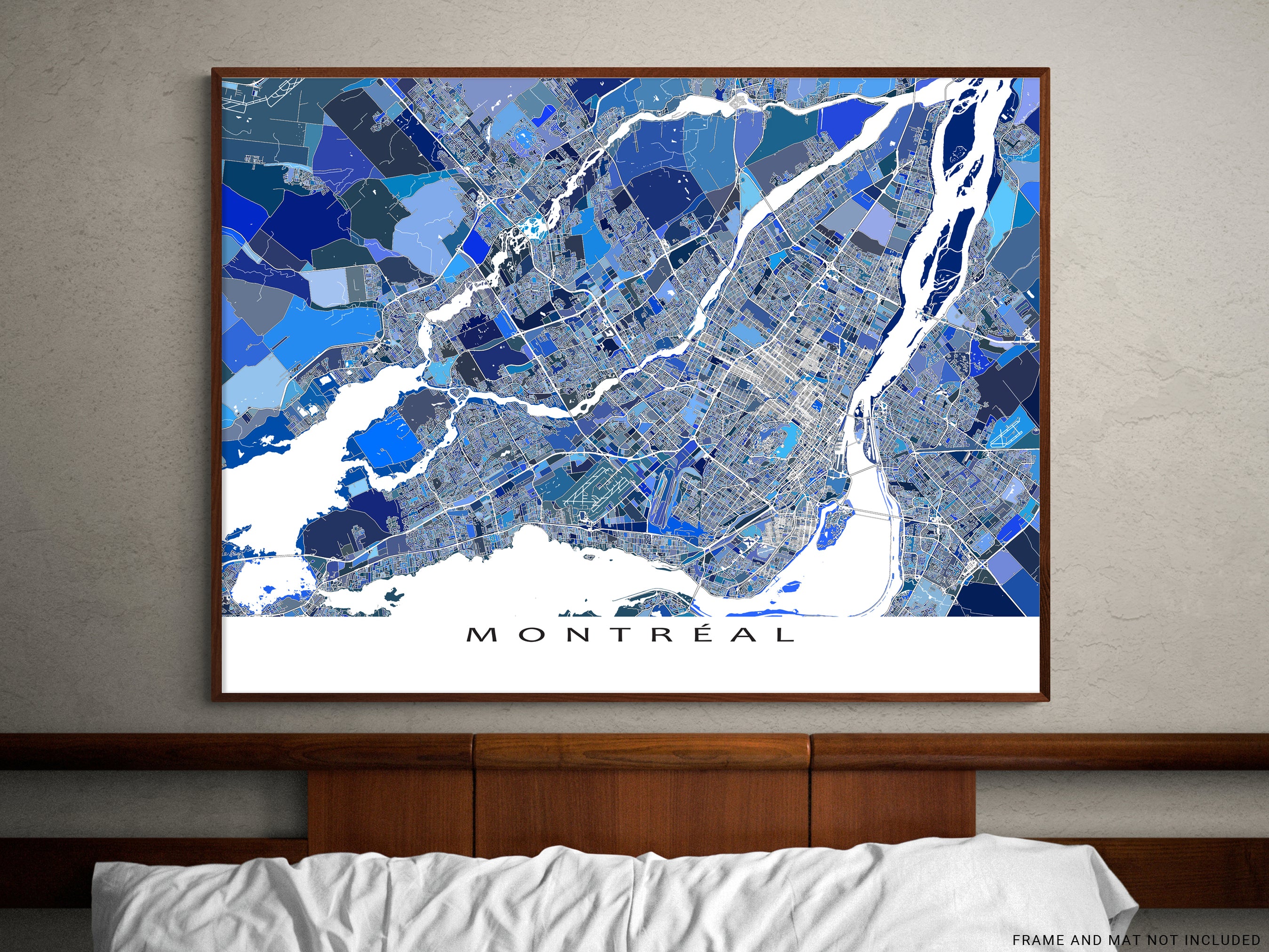 Montreal Quebec Canada Map Wall Art Print Poster, Blue Geometric Map o
