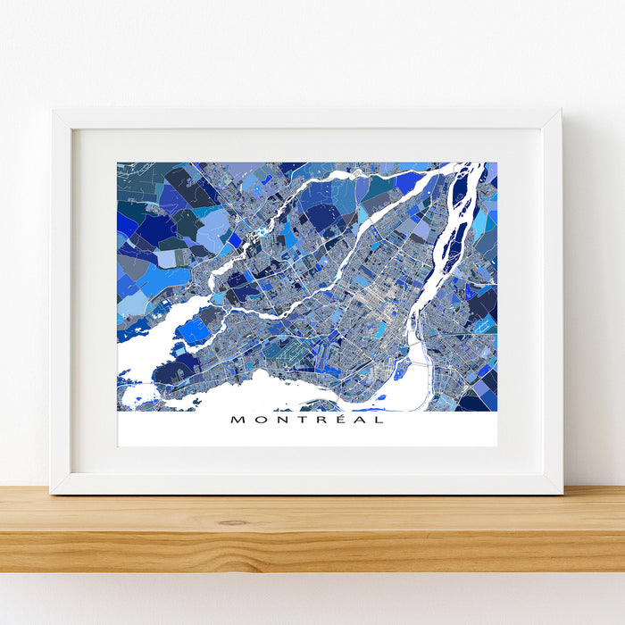 Framed map of Montreal on a white wall