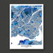 Map of Montreal in blue and gray on a white background